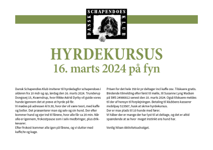 Hyrdekursus d. 16 marts 2024